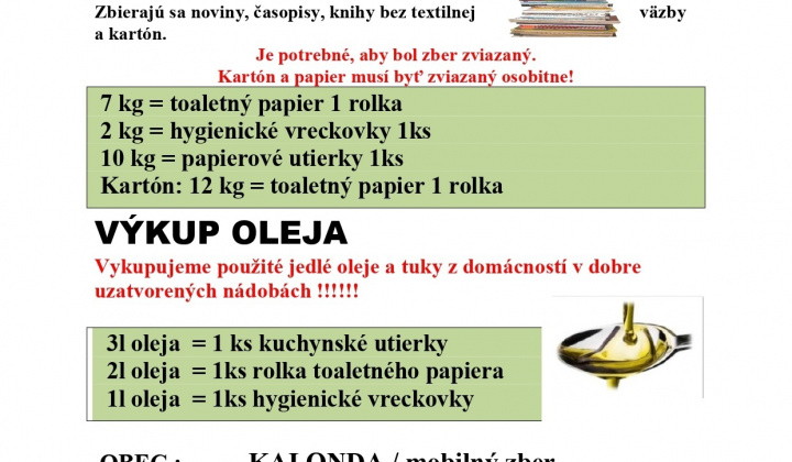 Výkup papiera a jedlých olejov 