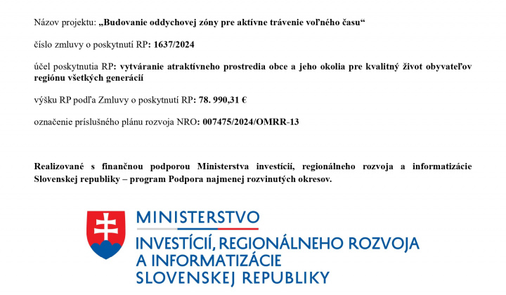 „Budovanie oddychovej zóny pre aktívne trávenie voľného času